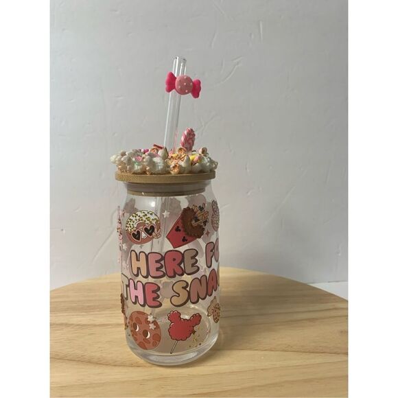 Disney parks just here for the snacks glass beer can shaped cup with decorated t - Picture 1 of 6